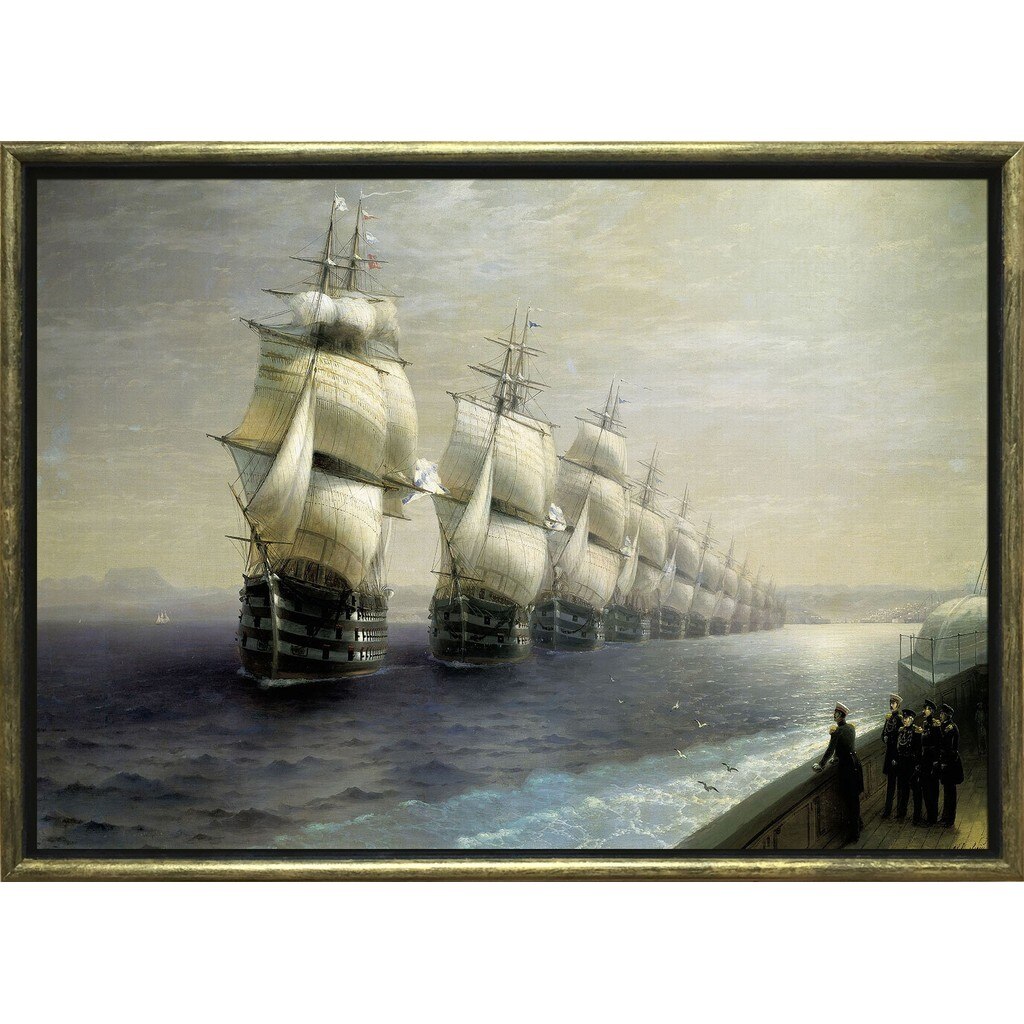 Tablou DualView Startonight Parada flotei din Marea Neagra, Aivazovschy, reproducere, Rama exterioara Luxury Gold, luminos in intuneric, 70 x 100 cm