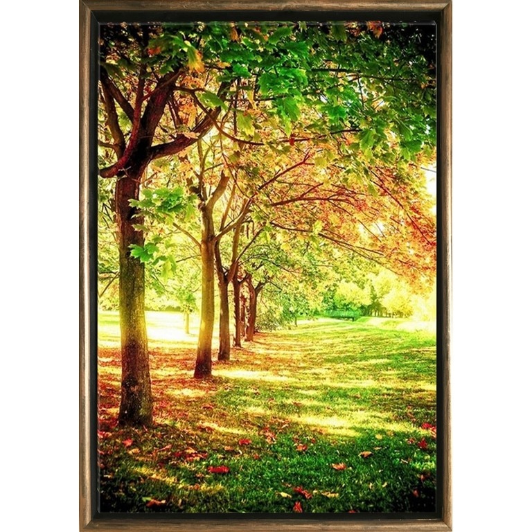 Tablou DualView Startonight Rand de copaci, Rama exterioara Luxury Bronze, luminos in intuneric, 70 x 100 cm