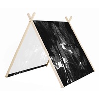 Cort Art factory pentru copii cu cadru din lemn natural si panza, La umbra, Decoratiuni, Latime 120 cm x Inaltime 115 cm x Adancime 150 cm