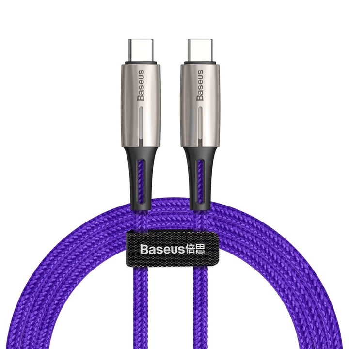 Кабел с въжена оплетка Baseus Water Drop USB-C to USB-C Cable PD 2.0 60W (CATGH-J09), за устройства с USB-C порт,100 см, лилав