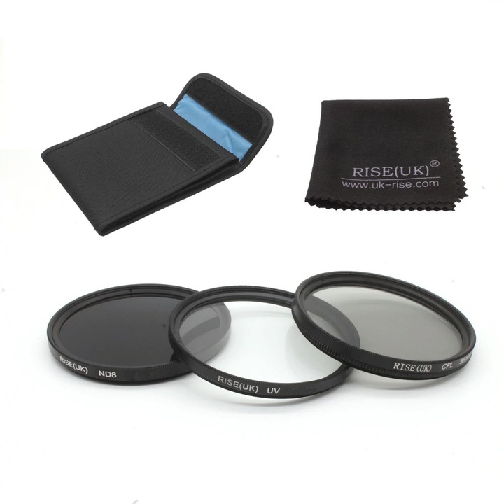 RiseUK UV Szűrő készlet, 3 db, CPL ND8, 72 mm, Nikon/Sony/Olympus/Canon