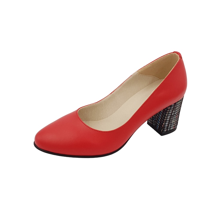 SandAli női cipő, valódi bőr, vastag textillel bevont sarok, Piros