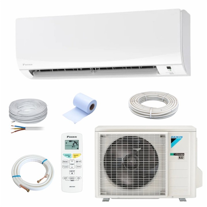 Aparat de aer conditionat Daikin Sensira Bluevolution FTXC35E-RXC35E 12000 BTU, inverter, WIFI, alb, kit complet montaj