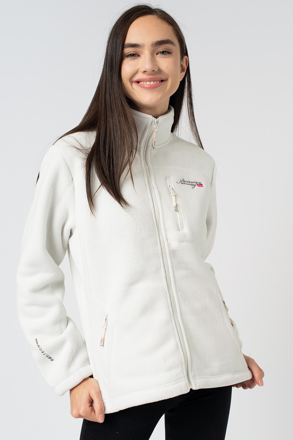 Geographical Norway, Bluza sport din fleece, cu fermoar Uzele, Alb