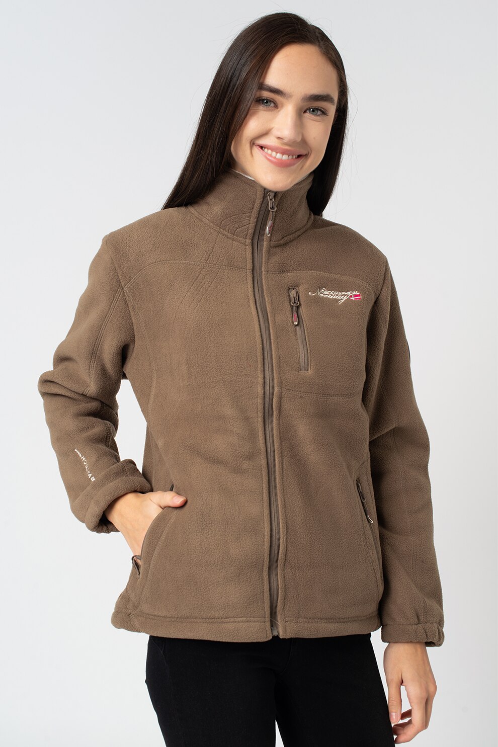Geographical Norway, Bluza sport din fleece, cu fermoar Uzele, Taupe