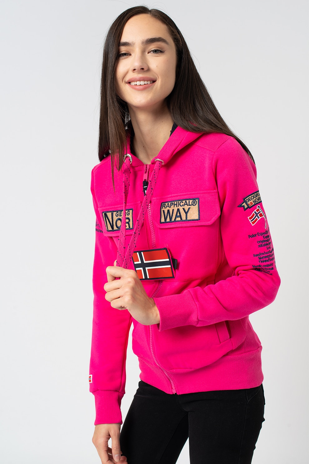 Geographical Norway, Hanorac Cu Fermoar Si Logo Gymclass, Fucsia, 3 ...