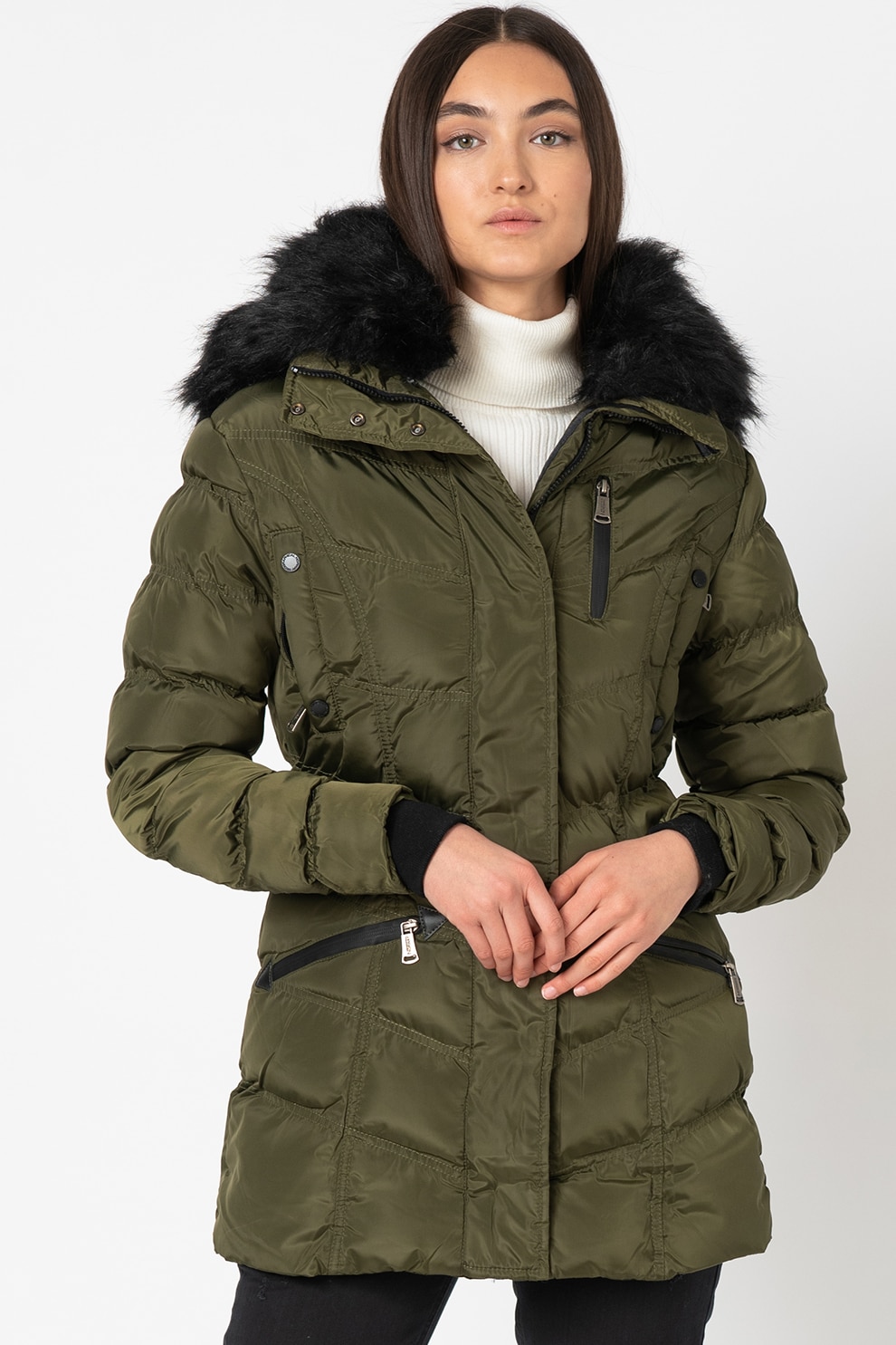 Geographical Norway, Geaca cu vatelina si gluga detasabila Doctor Lady, Verde militar