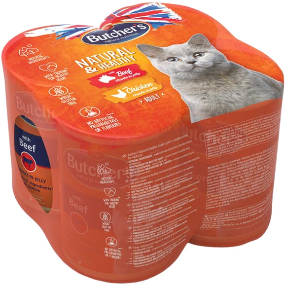 Hrana umeda pentru pisici Butcher’s N&H Pui & Vita, 2 x 400g + 2 x 400g