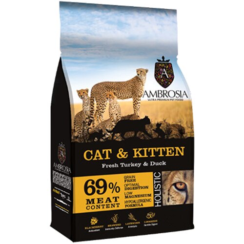Hrana uscata pentru pisici Ambrosia Grain Free, Kitten & Cat, 6Kg