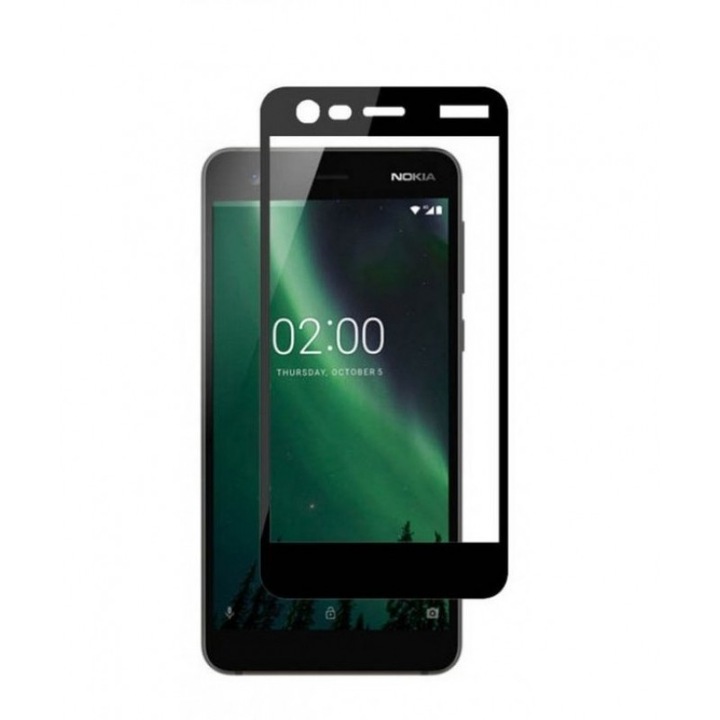 Protector pentru Nokia 2, sticla securizata, acoperire completa si legare, negru
