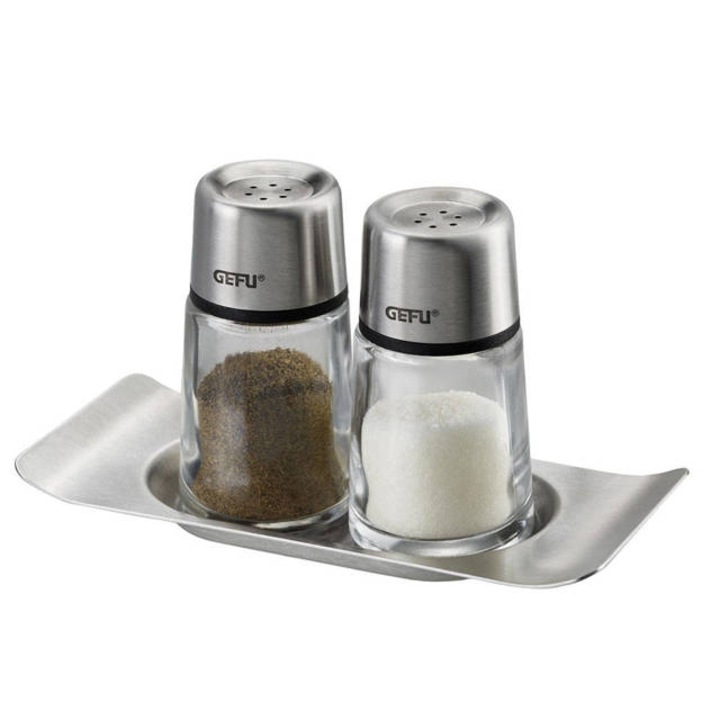 Set 2 recipiente pentru sare si piper cu tava, Brunch, Gefu