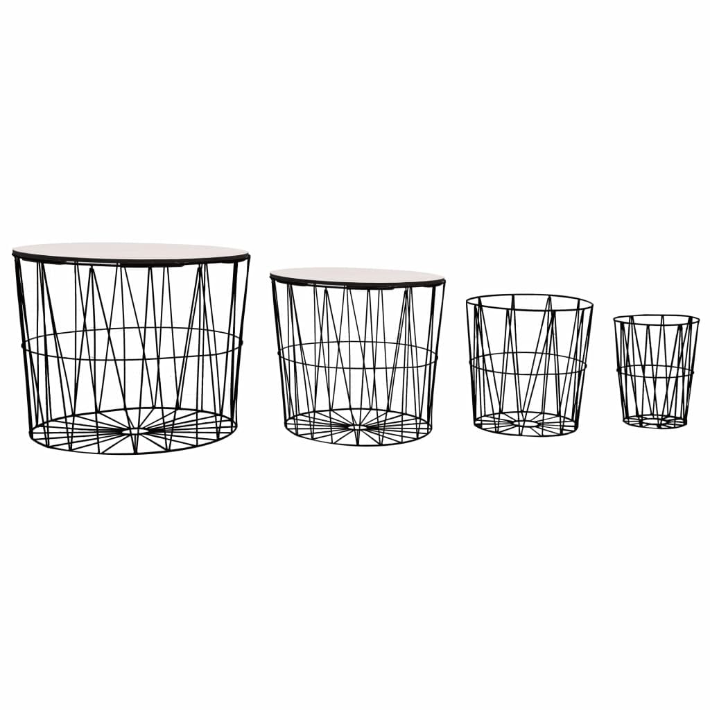 Set de 4 masute de cafea, vidaXL, Metal, 50 x 40 cm, Negru