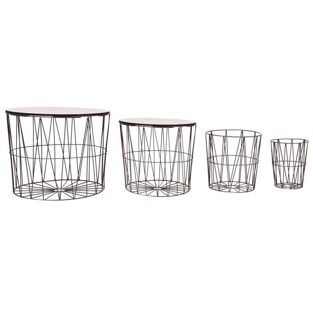 Set de 4 masute de cafea, vidaXL, Metal, 50 x 40 cm, Maro