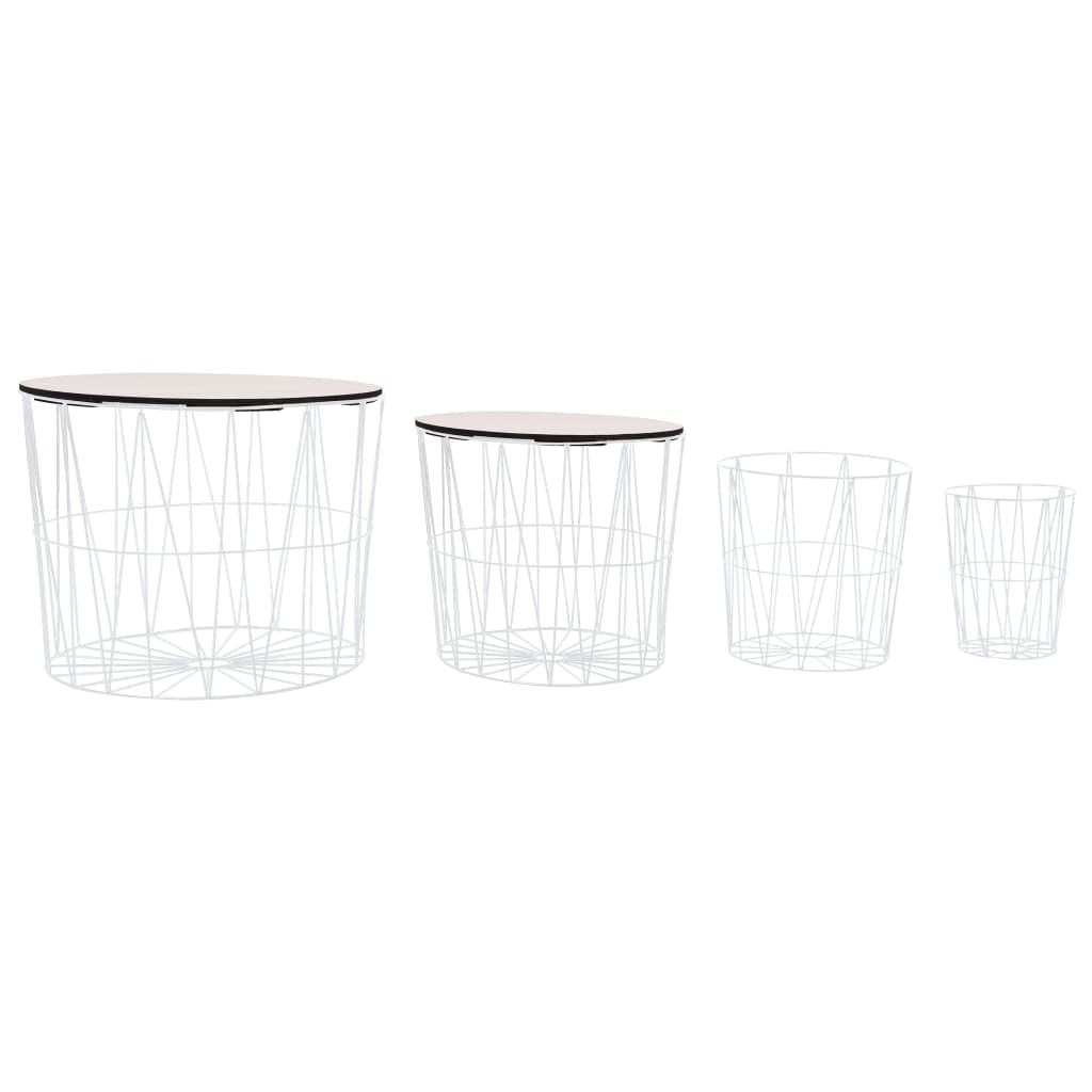 Set de 4 masute de cafea, vidaXL, Metal, 50 x 40 cm, Alb