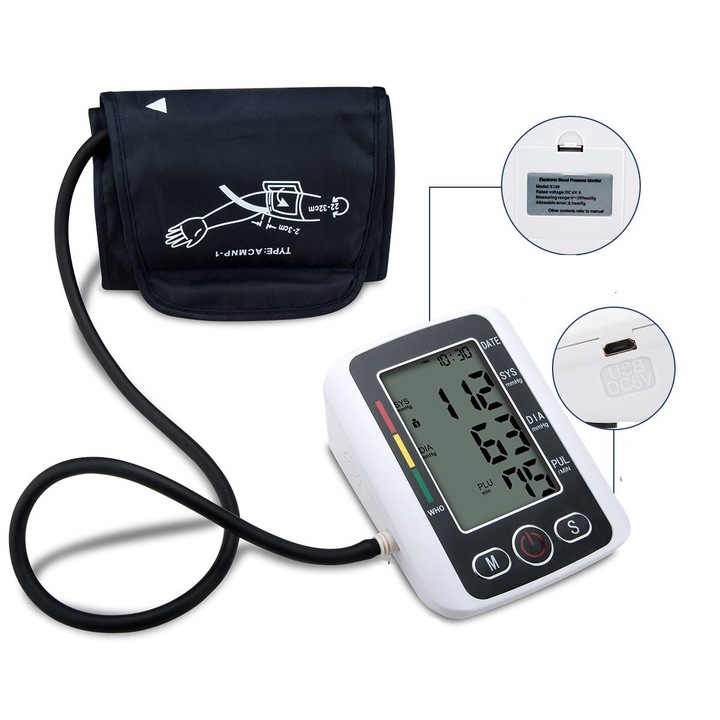 Tensiometru electronic pentru brat, inregistrare 198 valori si control vocal, Blasko®
