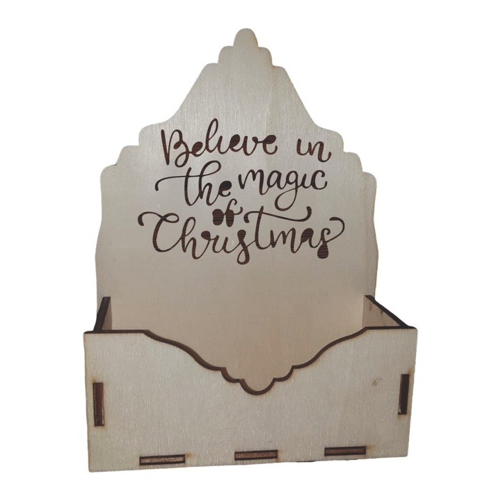 Cutie mica pentru Aranjamente Florale de Craciun, Model Model Believe in the ..., Lemn, 15x7 cm, CC16