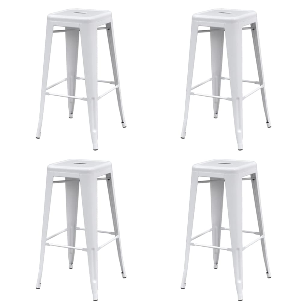 Set de 4 scaune de bar, vidaXL, Otel vopsit electrostatic, 43 x 43 x 76 cm, Alb