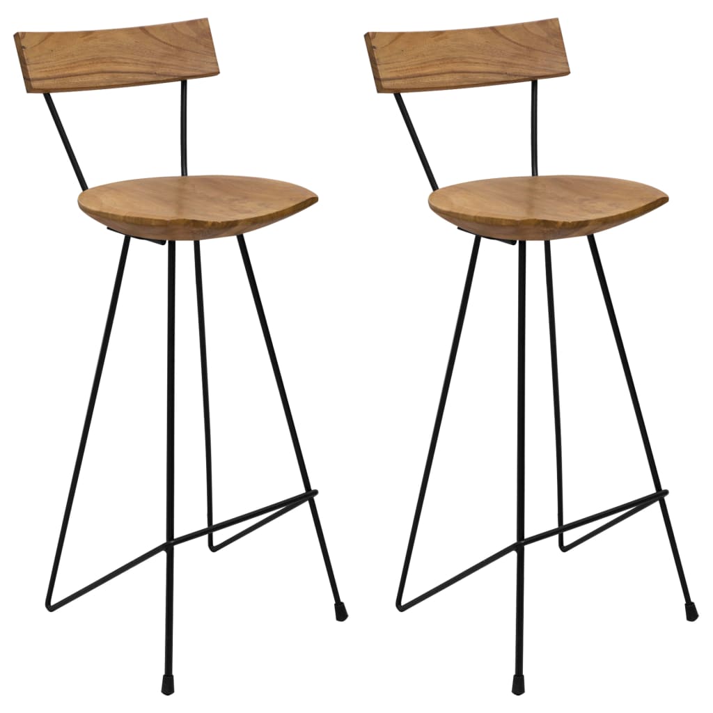 Set de 2 scaune de bar, vidaXL, Lemn de tec/metal, 40 x 40 x 96 cm, Maro