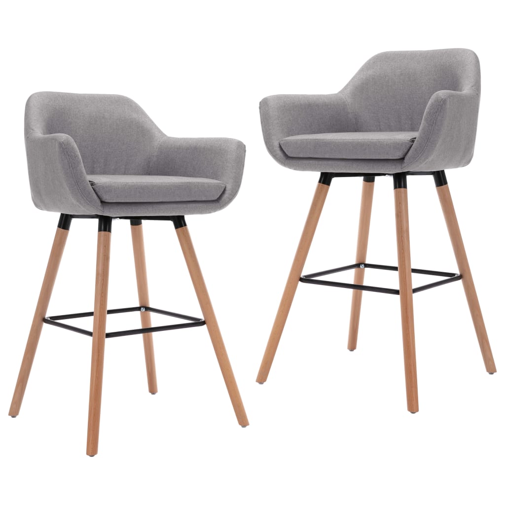 Set de 2 scaune de bar cu brate, vidaXL, Textil/Lemn de fag, 60 x 52 x 98 cm, Gri deschis