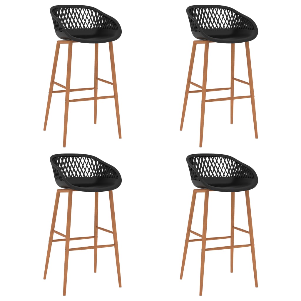 Set de 4 scaune de bar, vidaXL, Plastic/Metal, 48 x 47,5 x 95,5 cm, Negru