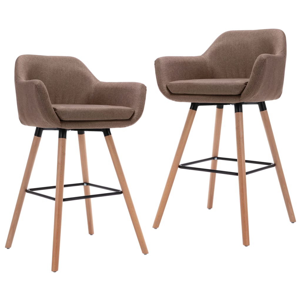 Set de 2 scaune de bar cu brate, vidaXL, Textil/Lemn de fag, 60 x 52 x 98 cm, Maro