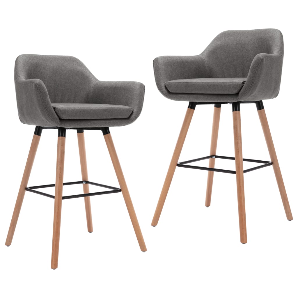 Set de 2 scaune de bar cu brate, vidaXL, Textil/Lemn de fag, 60 x 52 x 98 cm, Gri inchis