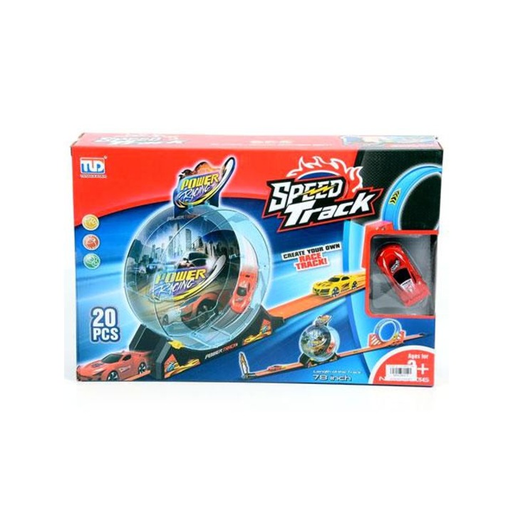 MK Toys 5843131 Speed Track 20db-os versenypálya hurokkal és hátrahúzható autóval 1/64