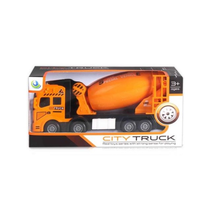 Magic Toys 2610774 City Truck: Négytengelyes fém teherautó modell betonkeverő felépítménnyel - fénnyel és hanggal
