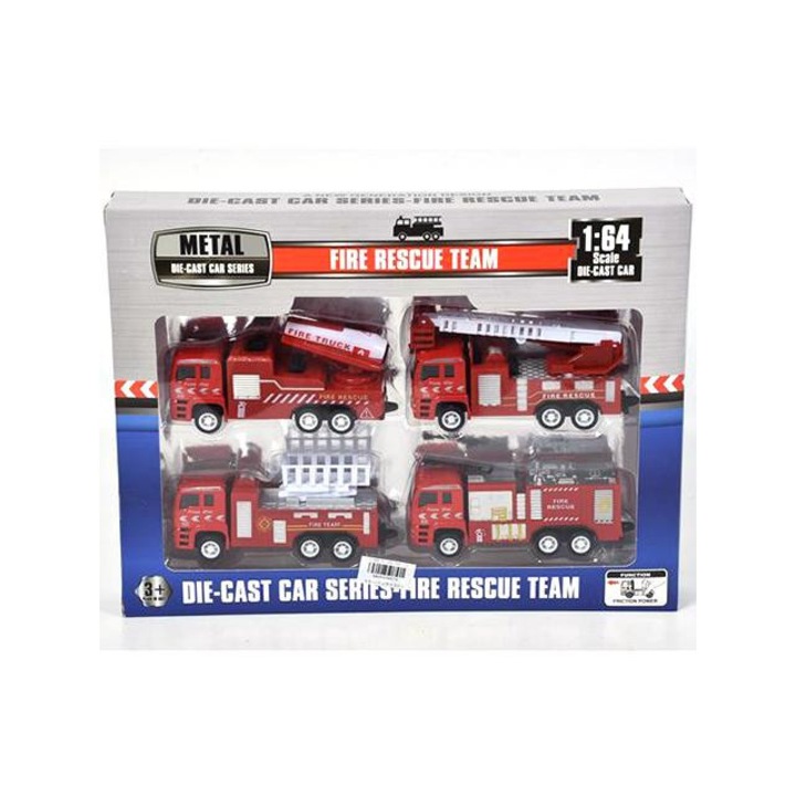 Magic Toys 9346744 Fém tűzoltóautó 1:64-es méretarányban 4db-os készlet