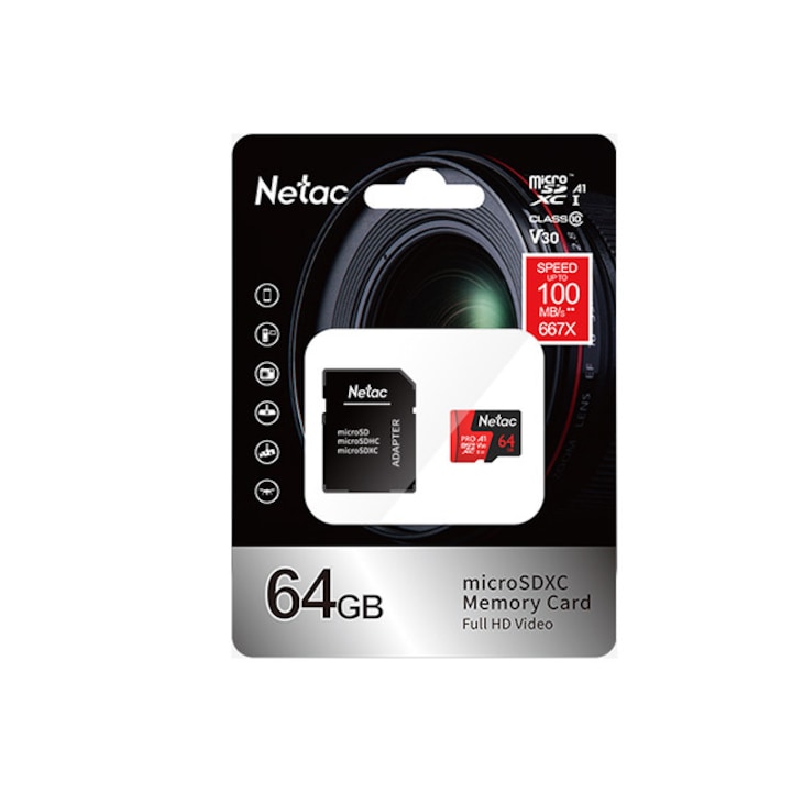 Memóriakártya Netac P500 Extreme Pro, 64G, Micro SDXC 100MB/s-ig
