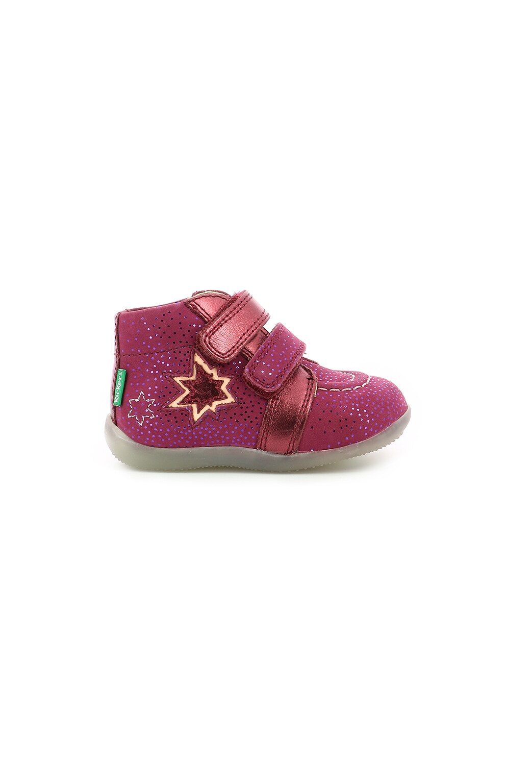 Kickers kids, Ghete de piele intoarsa, cu velcro, Zmeuriu, 21 EU