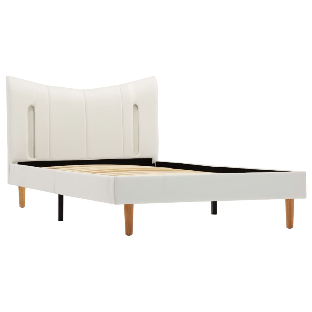 Cadru de pat tapitat cu piele ecologica cu LED, vidaXL, Piele artificiala, 90 x 200 cm, Alb