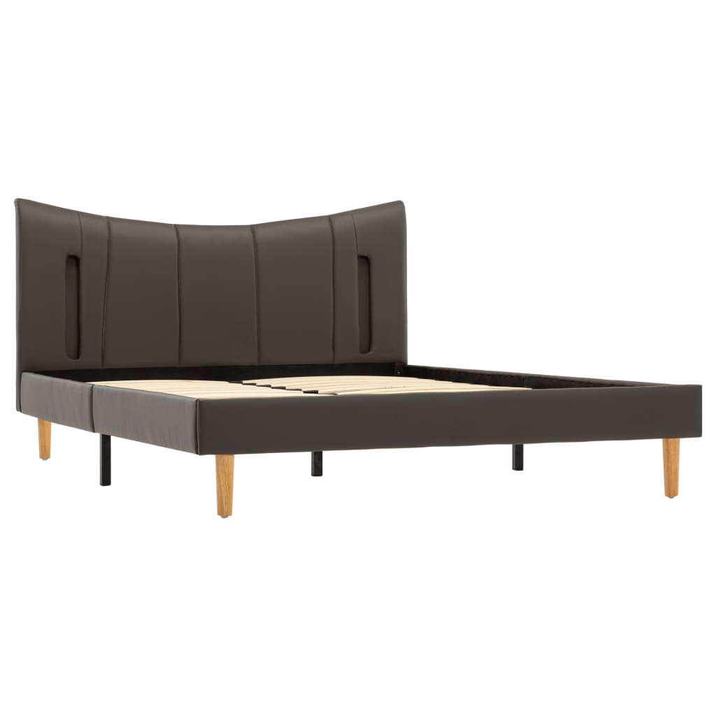 Cadru de pat tapitat cu piele ecologica cu LED, vidaXL, Piele artificiala, 120 x 200 cm, Gri