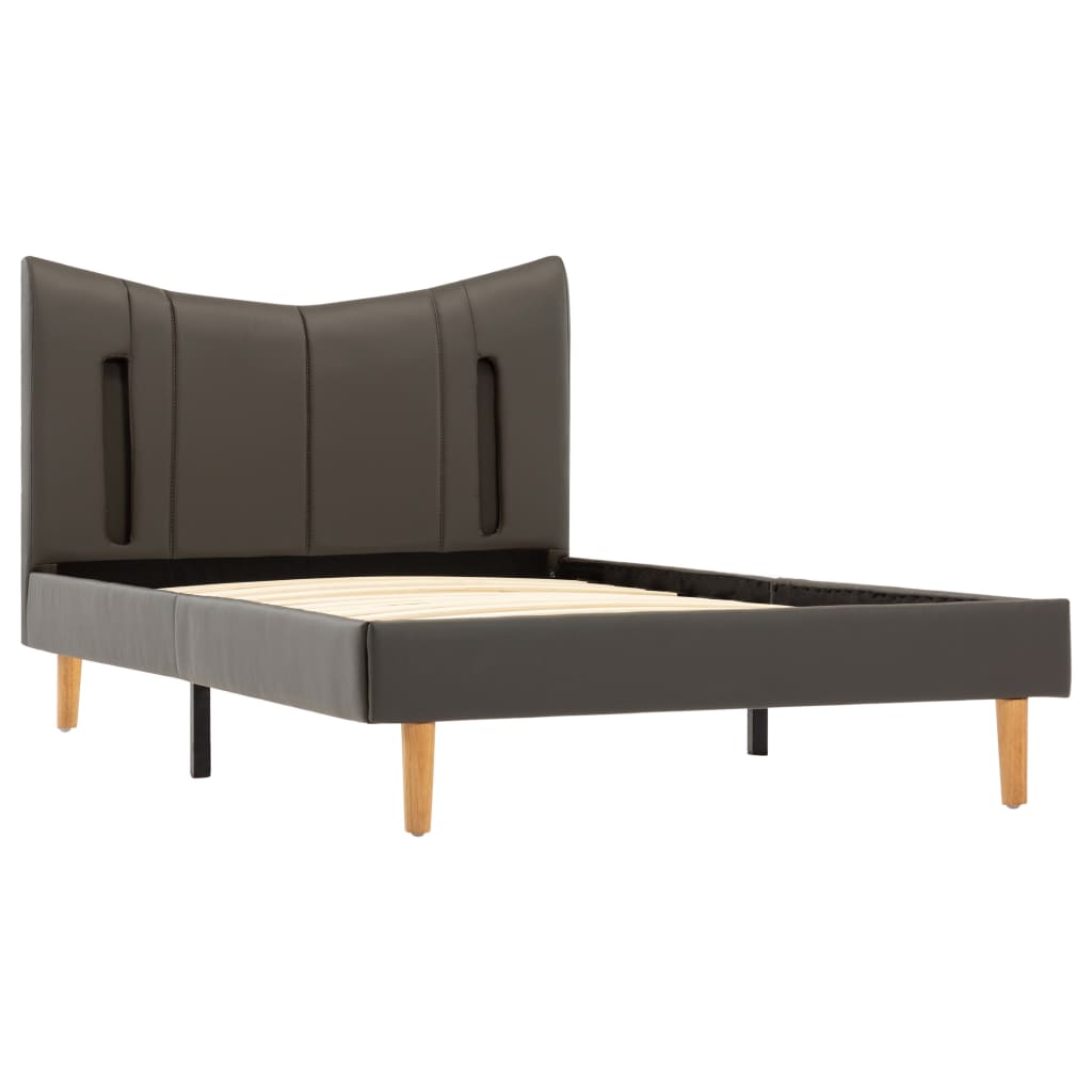 Cadru de pat tapitat cu piele ecologica cu LED, vidaXL, Piele artificiala, 100 x 200 cm, Gri