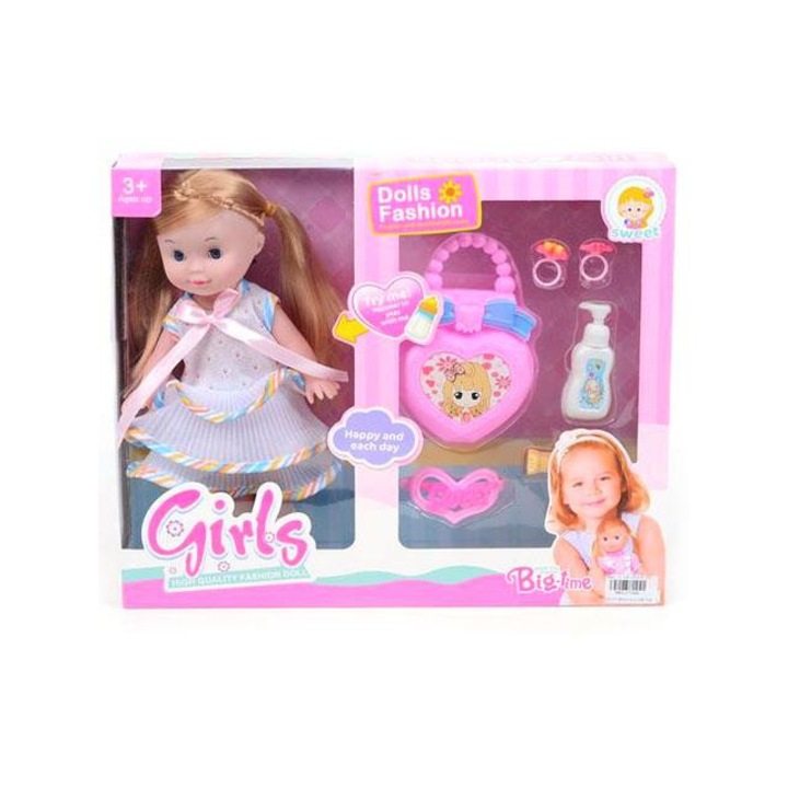 Magic Toys 3714808 Copfos hajú baba táskával és kiegészítőkkel 25cm Többszínű