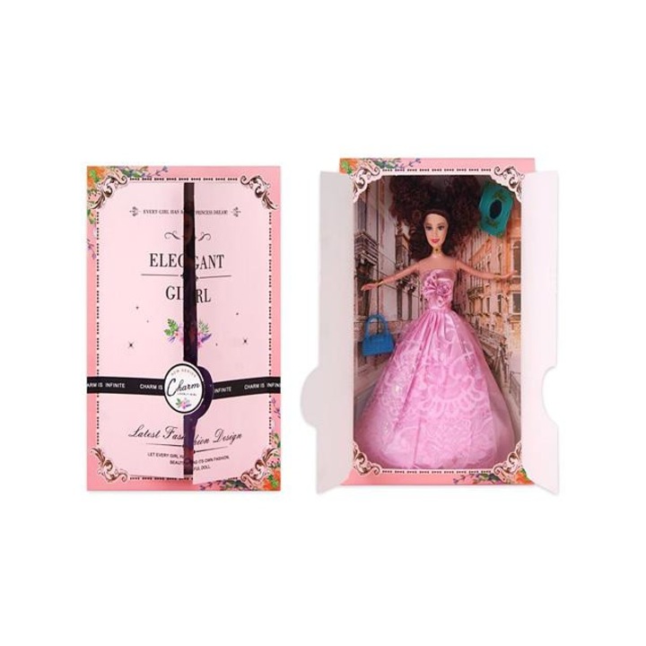 Magic Toys 3998758 Elegáns Divatbaba kiegészítőkkel rózsaszín ruhában 30cm Többszínű