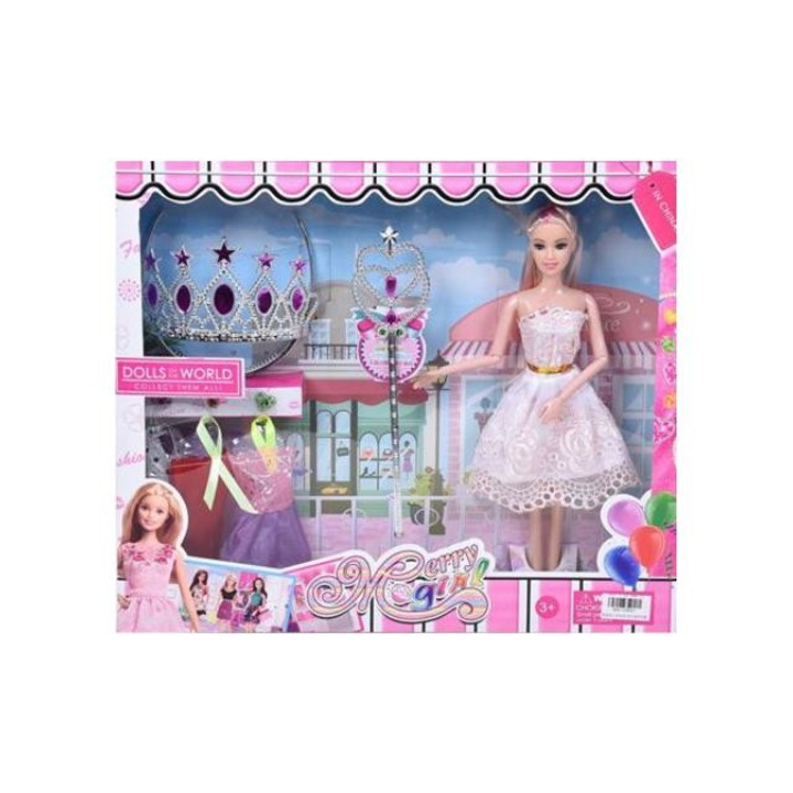 Magic Toys 1090317 Dolls World: Divat baba jogarral és tiarával Többszínű