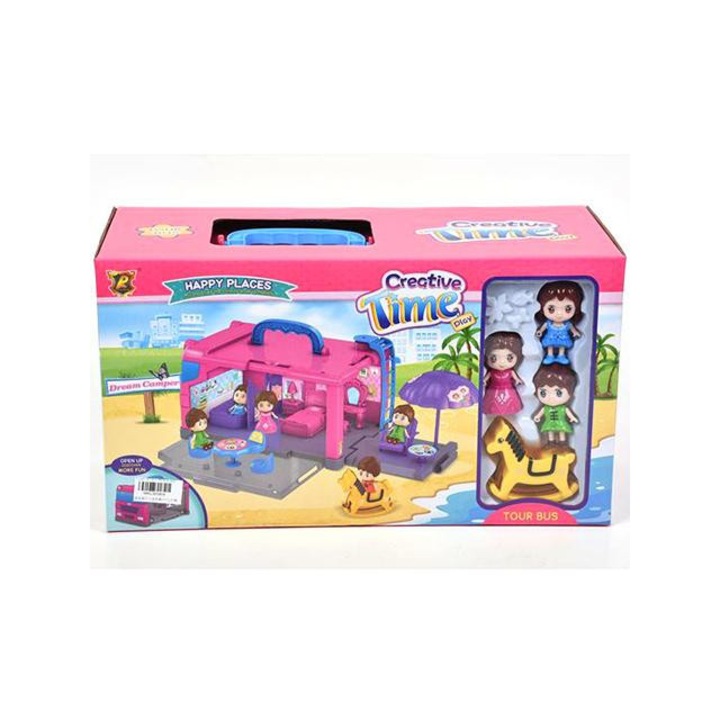 Magic Toys 3659093 Hordozható turistabusz alakú szétnyitható játékszett kiegészítőkkel Többszínű