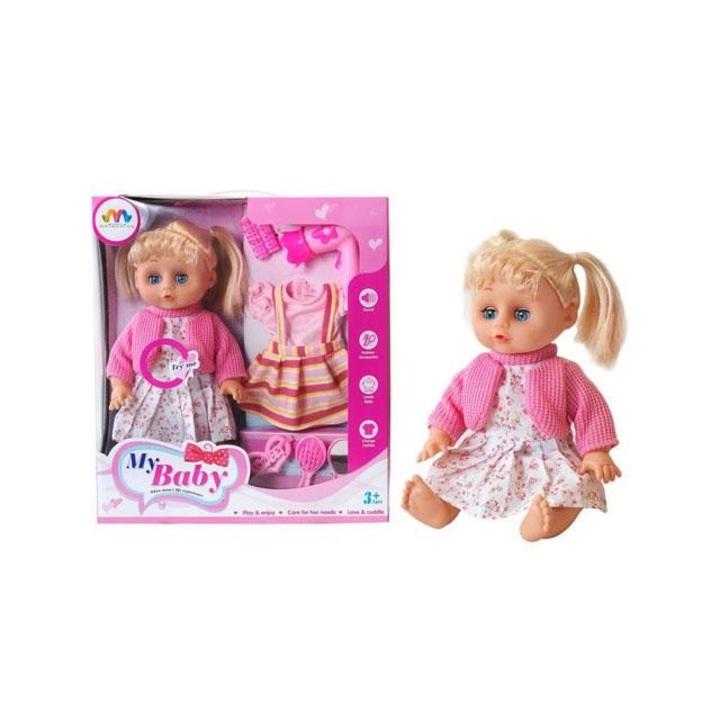 Magic Toys 1462107 Szőke hajú baba hanggal, ruhával és kiegészítőkkel Többszínű