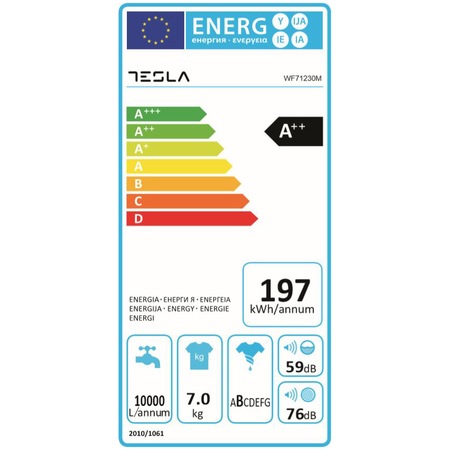 Masina de spalat rufe Tesla WF71230M, 7 kg, 1200 RPM, 23 programe, Clasa A++, Alb