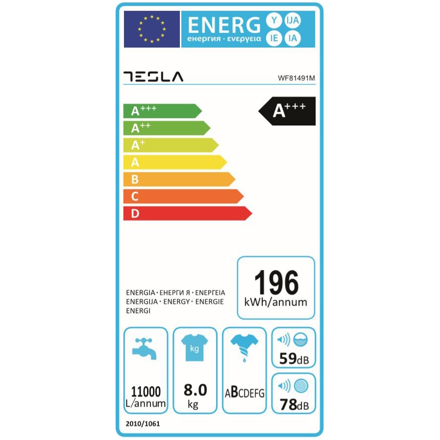 Masina de spalat rufe Tesla WF81491M, 8kg, 1400 RPM, 16 programe, Clasa A+++, Alb