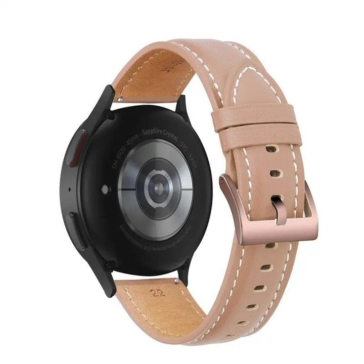 Кожена каишка Smart Pulse Premium за Samsung Galaxy Watch 3 41mm, Galaxy Watch 5 /Watch 5 Pro, Huawei Watch GT2/ GT3/GT3 PRO 42 mm, праскова, 100 % естесвена кожа, 20 mm, Универсална
