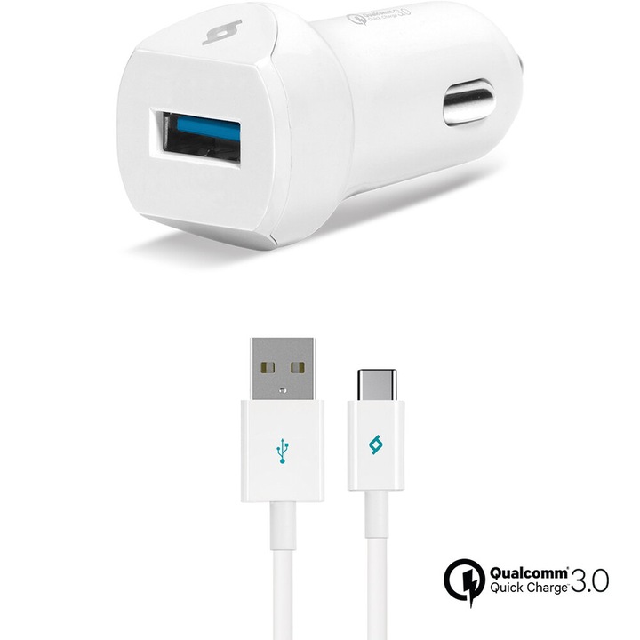 Incarcator ttec, 12V, QC 3.0, 18 W, tip C, alb