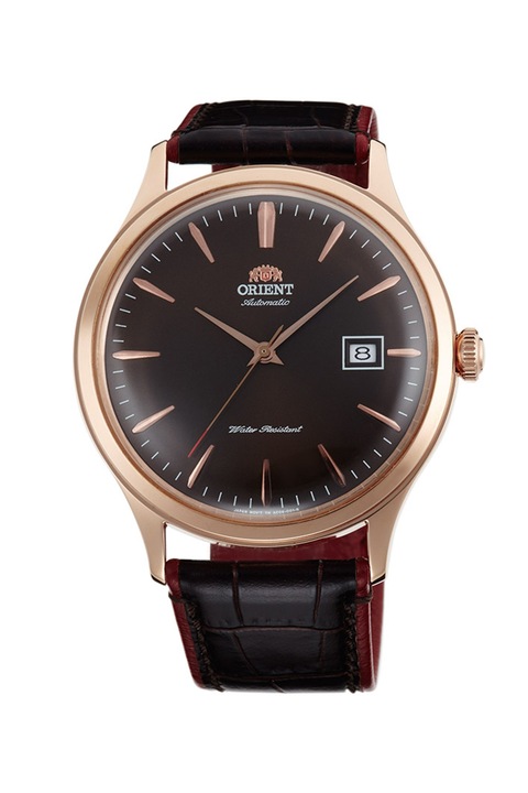 ORIENT, Автоматичен часовник с кожена каишка, Черен / Розово-златист