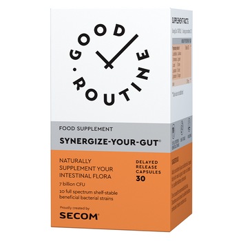 Supliment alimentar Synergize Your Gut cu 10 tulpini probiotice si Inulina, 30 capsule Good Routine by Secom Supliment alimentar Synergize Your Gut cu 10 tulpini probiotice si Inulina, 30 capsule Good Routine by Secom