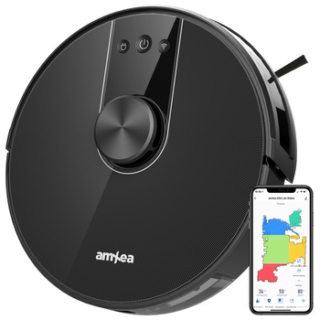 Aspirator robot amXea E50 Negru, navigare laser, Wi-Fi app, smart memory, multi-suprafete, curatare uscata, perie centrala Aspirator robot amXea E50 Negru, navigare laser, Wi-Fi app, smart memory, multi-suprafete, curatare uscata, perie centrala