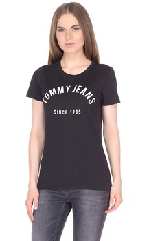 Tricou dama cu imprimeu text, Tommy Hilfiger, Negru Tricou dama cu imprimeu text, Tommy Hilfiger, Negru