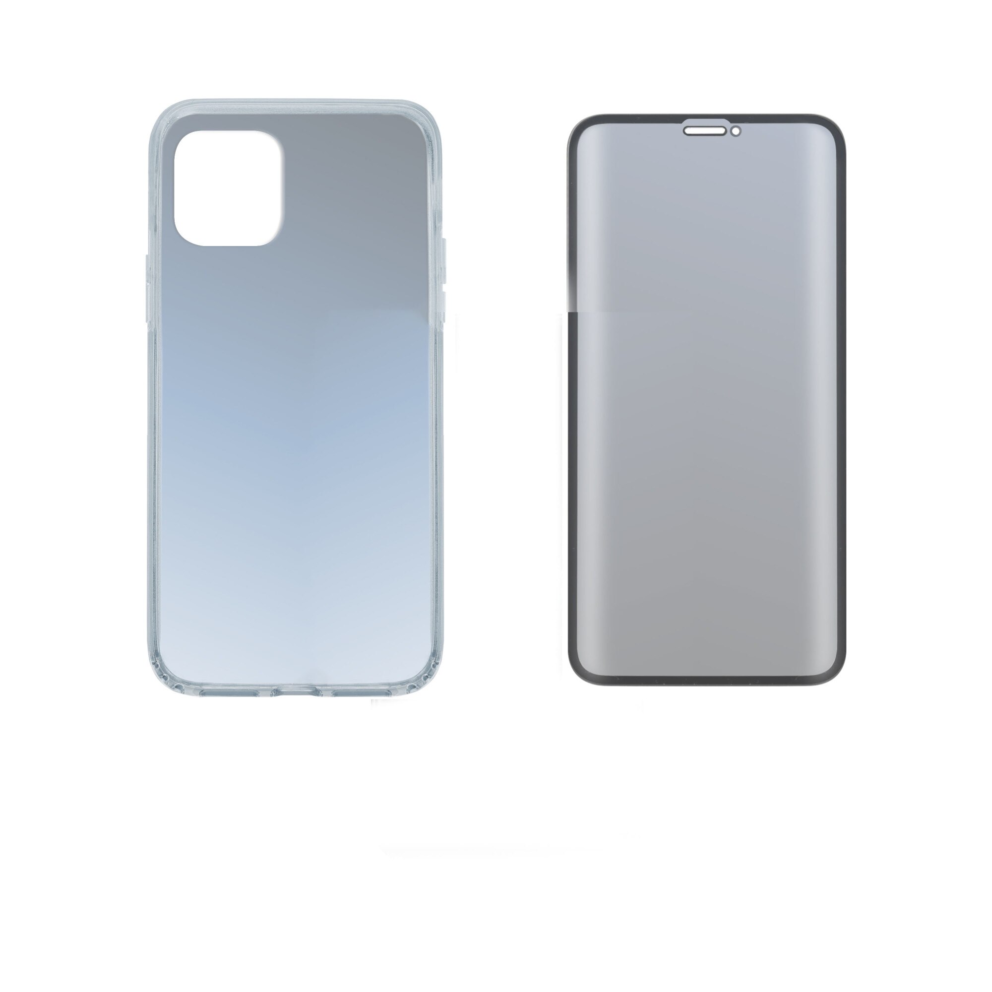Set de husa subtire din silicon si protectie de sticla cu margini curbate, 4smarts 360°, pentru iPhone 11 Pro, transparent