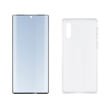 Set de husa subtire din silicon si protectie din sticla 4smarts 360°, pentru Samsung Galaxy Note 10, Note 10 5G, transparent Set de husa subtire din silicon si protectie din sticla 4smarts 360°, pentru Samsung Galaxy Note 10, Note 10 5G, transparent