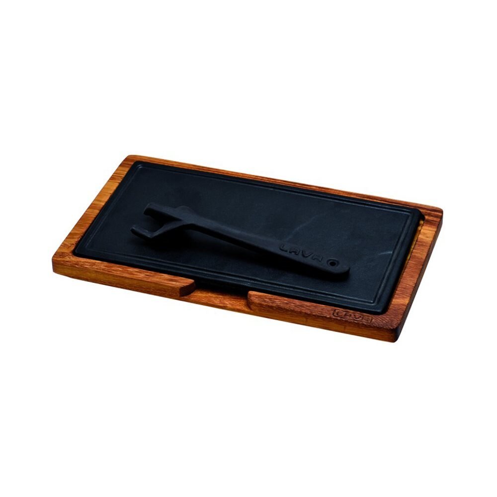 Platou servire fonta 16 x 30 cm, cu suport din lemn - LAVA